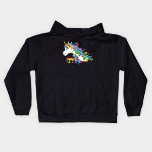 Colourful unicorn with rainbow coloured mane Kids Hoodie